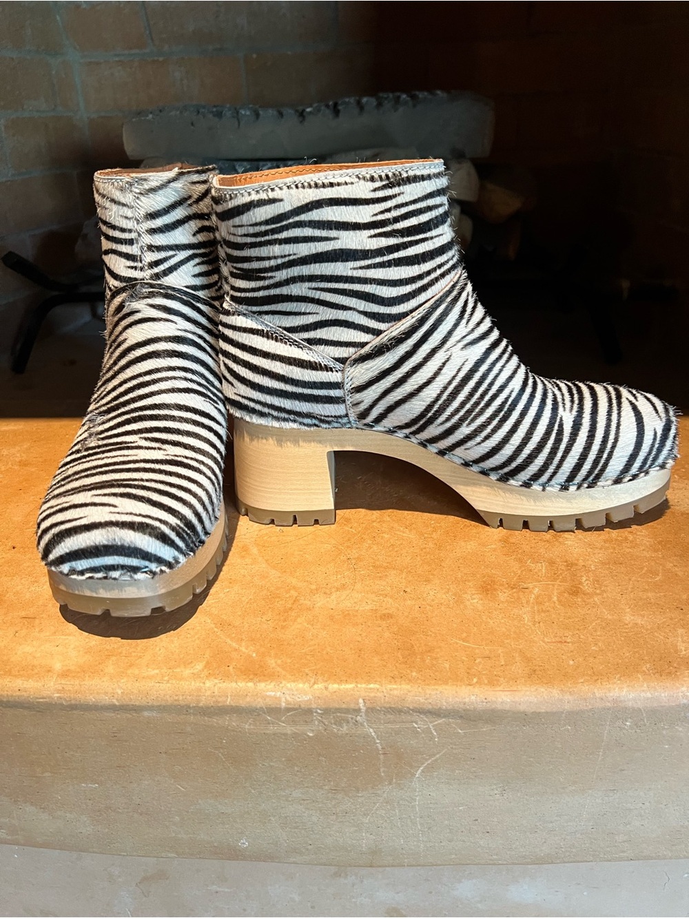 Swedish Hasbeens Women’s Zebra-Print Ankle Boots - Black & White